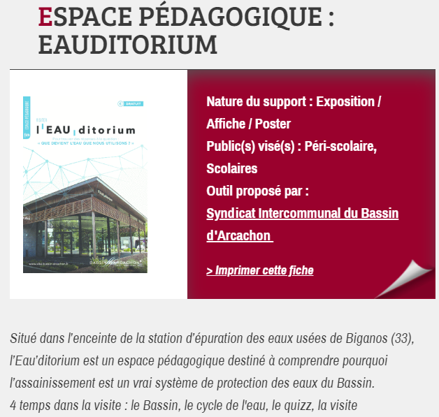 ESPACE PÉDAGOGIQUE : EAUDITORIUM, proposé par le Syndicat Intercommunal du Bassin d’Arcachon