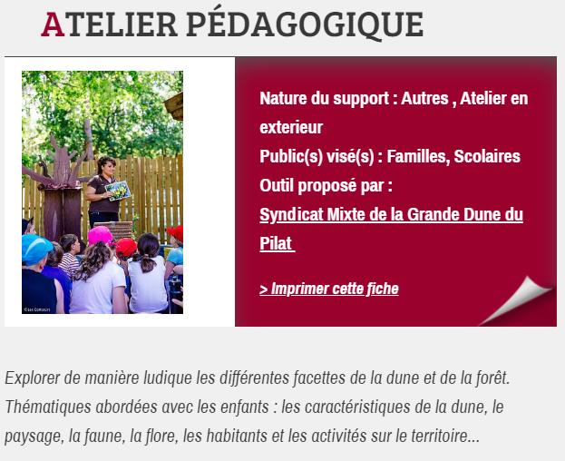 ATELIER PÉDAGOGIQUE, proposé par le Syndicat Mixte de la Grande Dune du Pilat