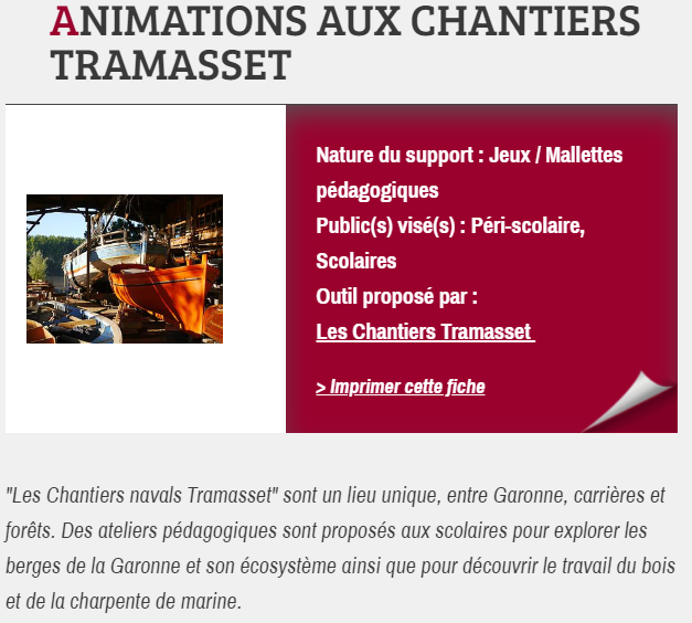 ANIMATIONS AUX CHANTIERS TRAMASSET, proposées par Les Chantiers Tramasset