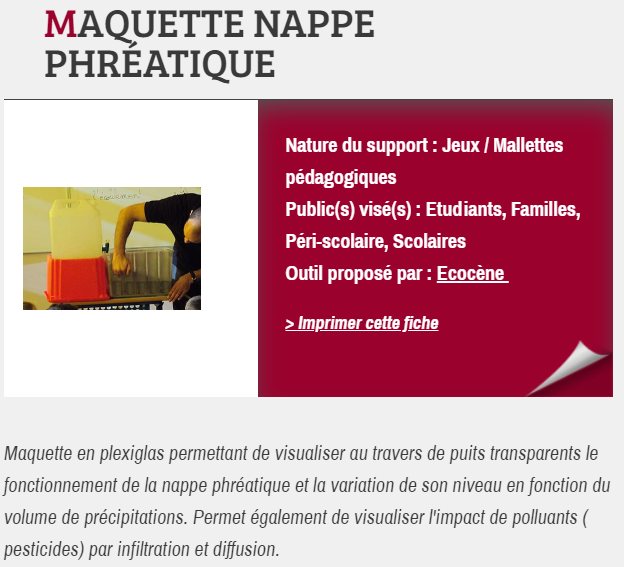 MAQUETTE NAPPE PHRÉATIQUE, proposée par Ecocène