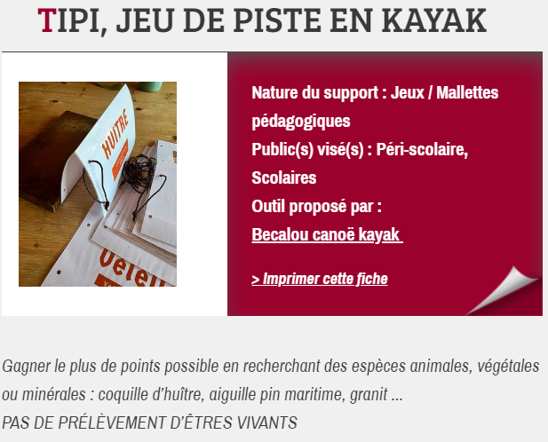 TIPI, JEU DE PISTE EN KAYAK, proposé par Becalou canoë kayak